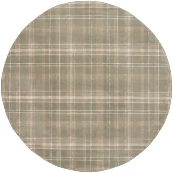 8' Olive Green and Ivory Plaid Round Rug