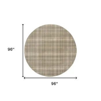 8' Olive Green and Ivory Plaid Round Rug