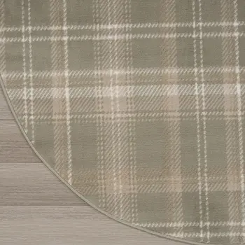 8' Olive Green and Ivory Plaid Round Rug