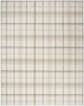9' X 12' Ivory Plaid Power Loom Area Rug