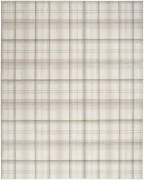 9' X 12' Ivory Plaid Power Loom Area Rug