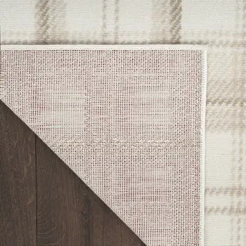 9' X 12' Ivory Plaid Power Loom Area Rug
