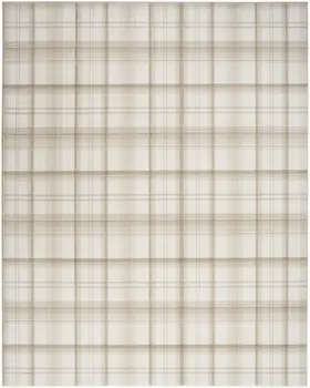 9' X 12' Ivory Plaid Power Loom Area Rug
