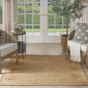 4' Beige Jute Hand Woven Square Rug