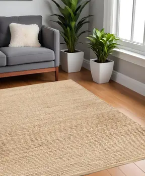 5' Beige Jute Hand Woven Square Rug