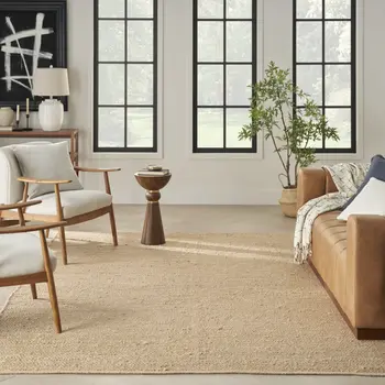7' X 10' Beige Jute Hand Woven Area Rug