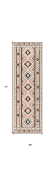 6' Ivory Pink And Black Geometric Flatweave Runner Rug