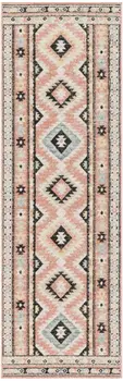 6' Ivory Pink And Black Geometric Flatweave Runner Rug