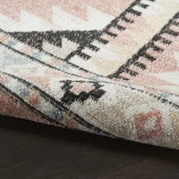 6' Ivory Pink And Black Geometric Flatweave Runner Rug