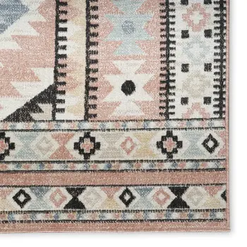 6' Ivory Pink And Black Geometric Flatweave Runner Rug