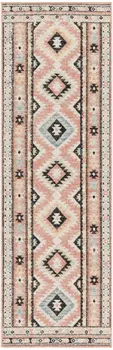6' Ivory Pink And Black Geometric Flatweave Runner Rug