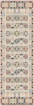 6' Ivory Tan And Black Geometric Flatweave Runner Rug