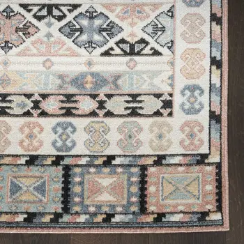 6' Ivory Tan And Black Geometric Flatweave Runner Rug