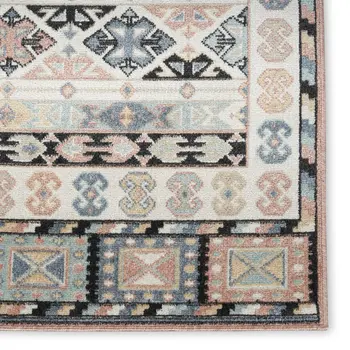 6' Ivory Tan And Black Geometric Flatweave Runner Rug