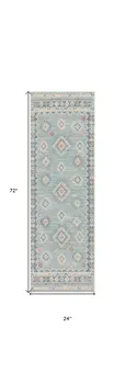 6' Blue Light Blue and Orange Geometric Flatweave Runner Rug
