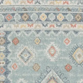 6' Blue Light Blue and Orange Geometric Flatweave Runner Rug