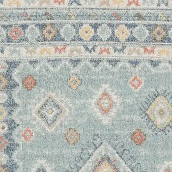 6' Blue Light Blue and Orange Geometric Flatweave Runner Rug