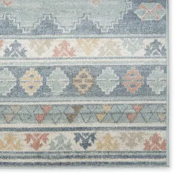 6' Blue Light Blue and Orange Geometric Flatweave Runner Rug