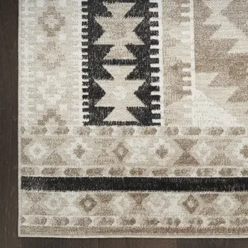 5' X 7' Beige Black And Tan Geometric Flatweave Area Rug