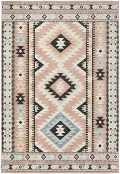 5' X 7' Ivory Pink And Black Geometric Flatweave Area Rug