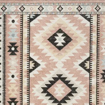 5' X 7' Ivory Pink And Black Geometric Flatweave Area Rug