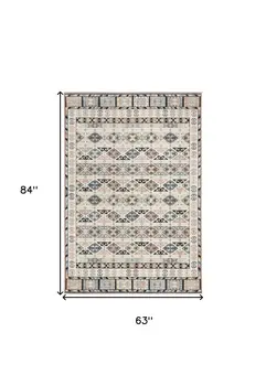 5' X 7' Ivory Tan And Black Geometric Flatweave Area Rug