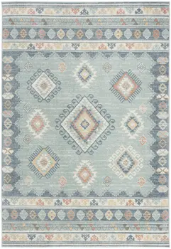 5' X 7' Blue Light Blue and Orange Geometric Flatweave Area Rug