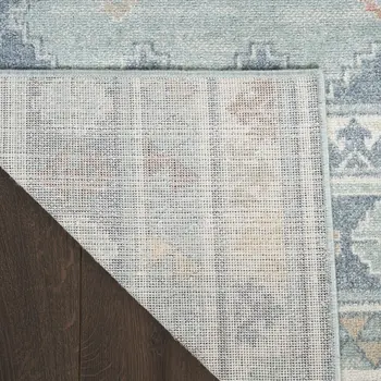 5' X 7' Blue Light Blue and Orange Geometric Flatweave Area Rug