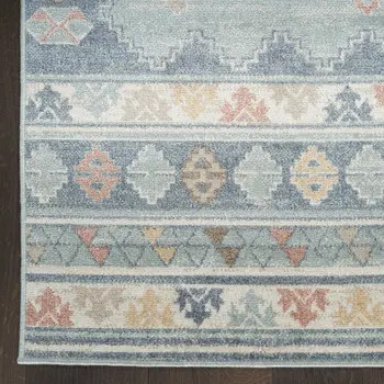 5' X 7' Blue Light Blue and Orange Geometric Flatweave Area Rug