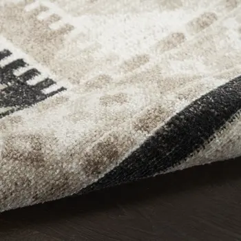 7' X 9' Beige Black And Tan Geometric Flatweave Area Rug