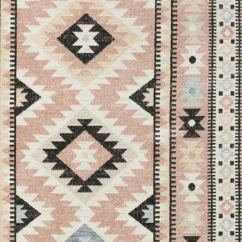 7' X 9' Ivory Pink And Black Geometric Flatweave Area Rug