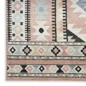 7' X 9' Ivory Pink And Black Geometric Flatweave Area Rug