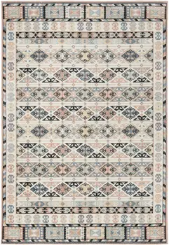 7' X 9' Ivory Tan And Black Geometric Flatweave Area Rug
