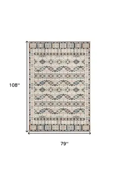 7' X 9' Ivory Tan And Black Geometric Flatweave Area Rug