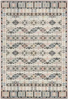 7' X 9' Ivory Tan And Black Geometric Flatweave Area Rug