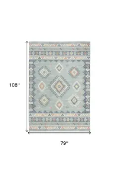 7' X 9' Blue Light Blue and Orange Geometric Flatweave Area Rug