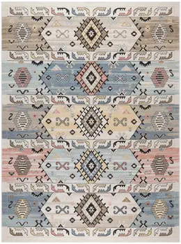 8' X 10' Ivory Tan And Blue Geometric Flatweave Area Rug