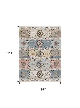 8' X 10' Ivory Tan And Blue Geometric Flatweave Area Rug