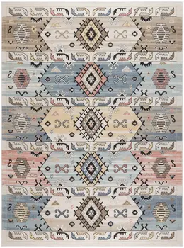 8' X 10' Ivory Tan And Blue Geometric Flatweave Area Rug