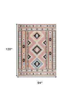 8' X 10' Ivory Pink And Black Geometric Flatweave Area Rug