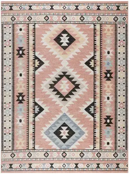 8' X 10' Ivory Pink And Black Geometric Flatweave Area Rug
