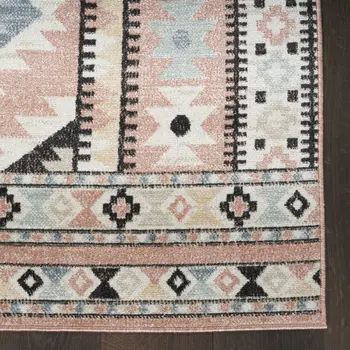 8' X 10' Ivory Pink And Black Geometric Flatweave Area Rug