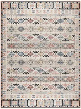 8' X 10' Ivory Tan And Black Geometric Flatweave Area Rug