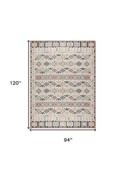 8' X 10' Ivory Tan And Black Geometric Flatweave Area Rug