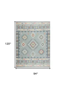 8' X 10' Blue Light Blue and Orange Geometric Flatweave Area Rug