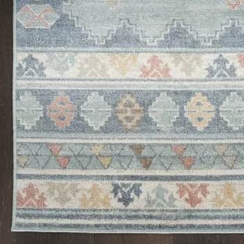 8' X 10' Blue Light Blue and Orange Geometric Flatweave Area Rug