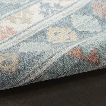 8' X 10' Blue Light Blue and Orange Geometric Flatweave Area Rug