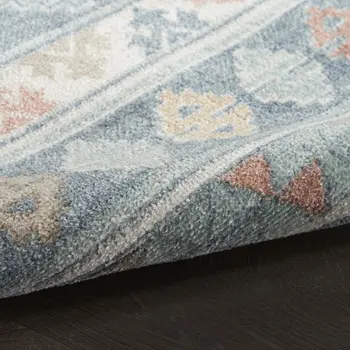 8' X 10' Blue Light Blue and Orange Geometric Flatweave Area Rug
