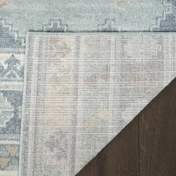 8' X 10' Blue Light Blue and Orange Geometric Flatweave Area Rug