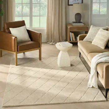 4' X 6' Beige Wool Geometric Area Rug